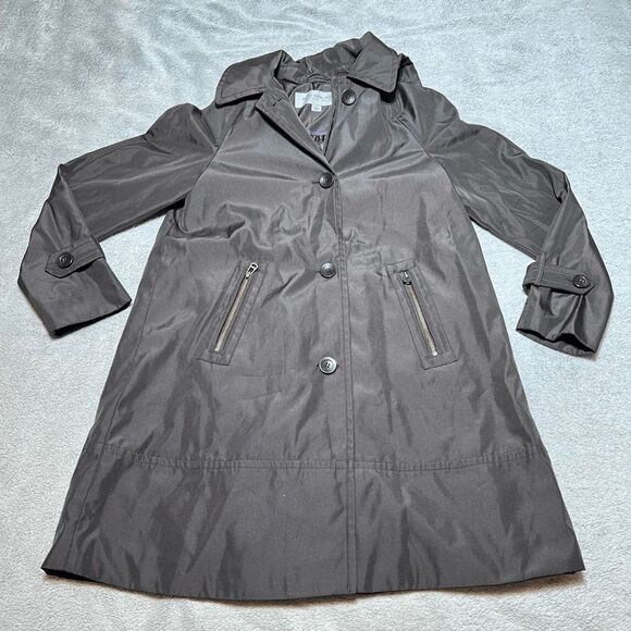 Marc New York Raincoat Jacket Womens Small Chocolate Brown Andrew Marc Hooded - Picture 1 of 14